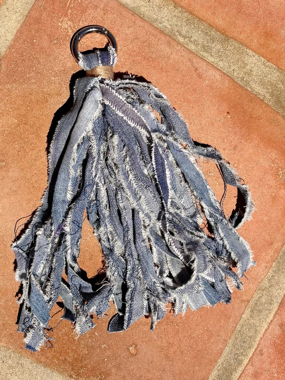 Denim Frayed Tassel Bag-Charm Keychain - OS